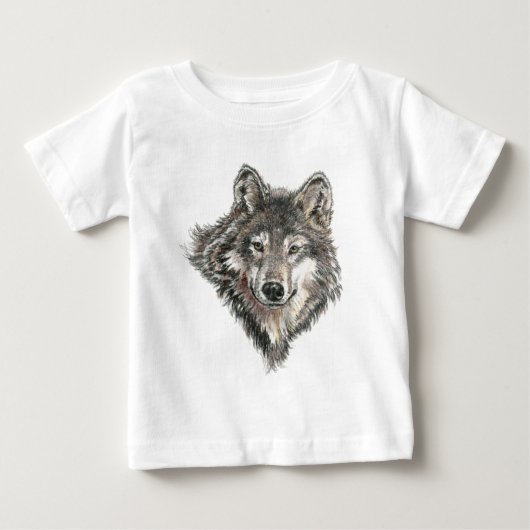 T-shirt Pour Bébé Aquarelle Gris Loup Animal Nature loup sauvage (Devant)