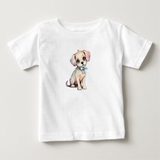 T-shirt Pour Bébé Aquarelle Main Tirée Puppy Avec Poudre Bleu Bow (Devant)