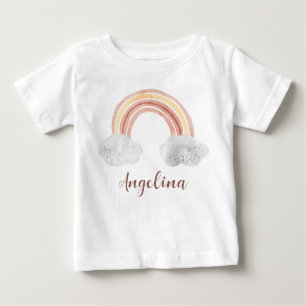 T-shirt Pour Bébé Aquarelle mignon pastel nom arc-en-ciel personnali