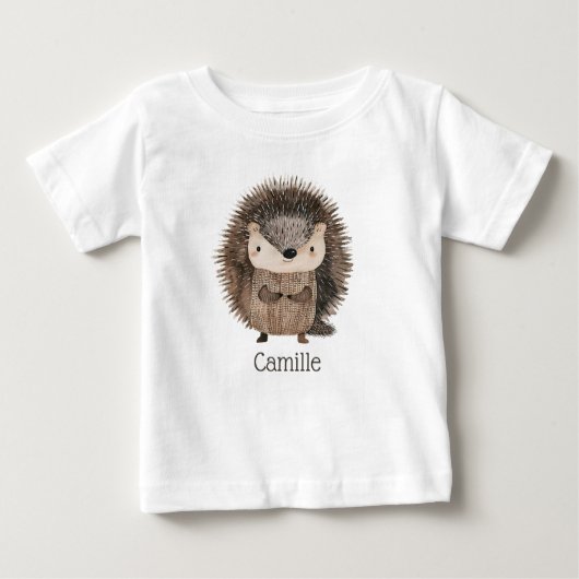 T-shirt Pour Bébé Aquarelle mignonne Bois Hérisson animal Nom du béb (Devant)