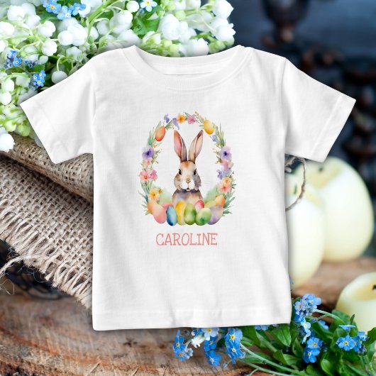 T-shirt Pour Bébé Aquarelle mignonne Nom du lapin de Pâques
