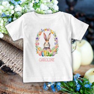 T-shirt Pour Bébé Aquarelle mignonne Nom du lapin de Pâques