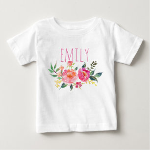 T-shirt Pour Bébé Aquarelle nommée personnalisée Floral-8 de béb