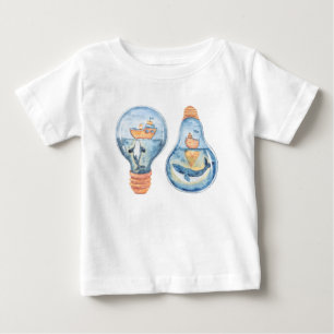 T-shirt Pour Bébé Aquarelle Océan Ampoule légère Baleine à bosse Nav