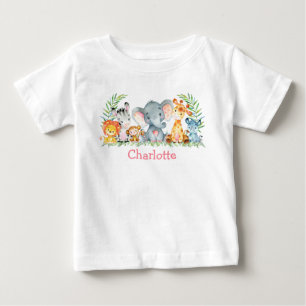 T-shirt Pour Bébé Aquarelle Safari Jungle Cute Bébé Animaux