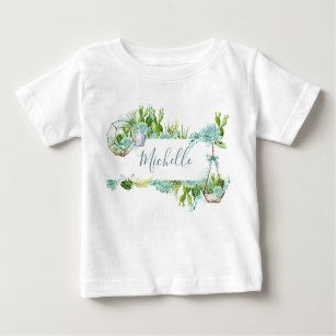 T-shirt Pour Bébé Aquarelle Terrarium en verre Baby shower de succul