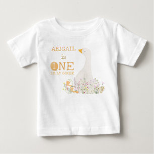 T-shirt Pour Bébé Aquarelle Une Oie Ridicule Fleur Sauvage 1er Anniv