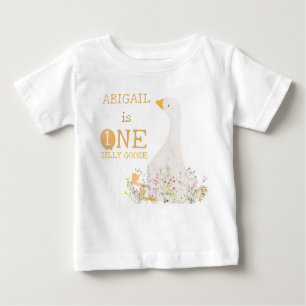 T-shirt Pour Bébé Aquarelle Une oie soie Fleur sauvage 1er anniversa