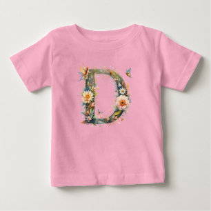 T-shirt Pour Bébé Aquarelle verte Fées Monogramme Lettre D