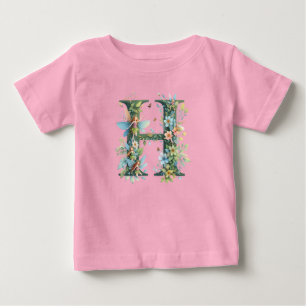 T-shirt Pour Bébé Aquarelle verte Fées Monogramme Lettre H
