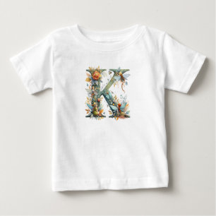 T-shirt Pour Bébé Aquarelle verte Fées Monogramme Lettre K