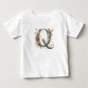 T-shirt Pour Bébé Aquarelle verte Fées Monogramme Lettre Q