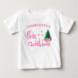 T-shirt Pour Bébé Arbre de Noël de 1er Noël de Bébé et Fille au Bonb