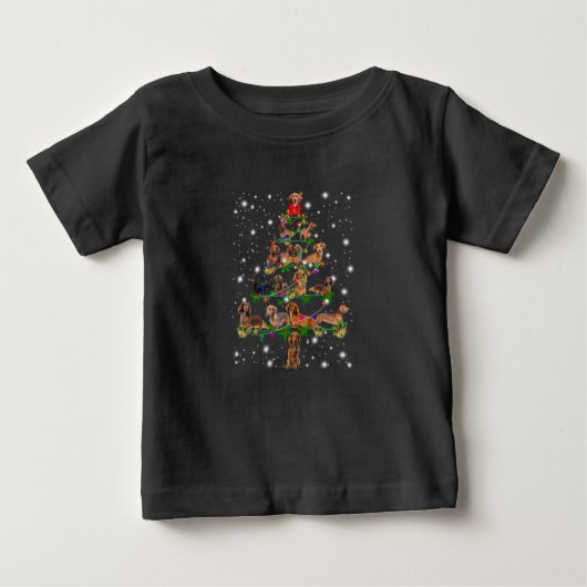 T-shirt Pour Bébé Arbre De Noël De Dachshund Couvert De Lampe De Feu (Devant)