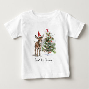 T-shirt Pour Bébé Arbre de Noël et âne pour le premier Noël de bébé
