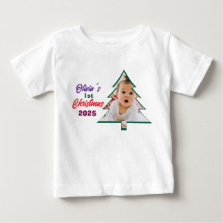 T-shirt Pour Bébé Arbre de Noël personnalisé pour le 1er Noël d'Oliv