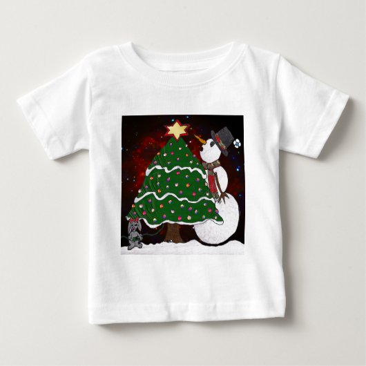 T-shirt Pour Bébé Arbre de Noël Snowman Surprise Art Imprimer (Devant)