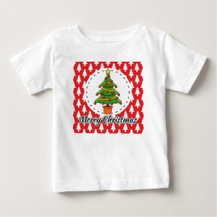 T-shirt Pour Bébé Arbre de Noël sur le Motif des pins rouges - Joyeu
