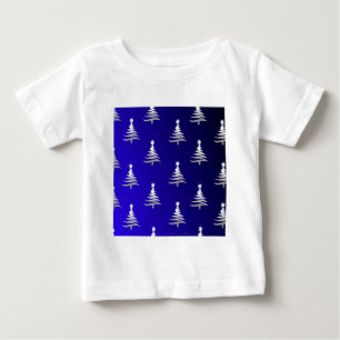 T-shirt Pour Bébé Arbres de Noël Argent sur Bleu Cobalt