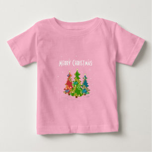 T-shirt Pour Bébé Arbres de Noël Snowflakes Whimsical Fun Rouge