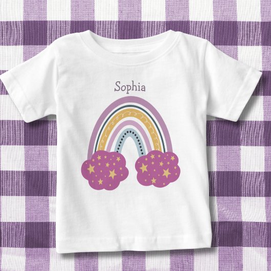 T-shirt Pour Bébé Arc en ciel avec nuages et étoiles Monogramme