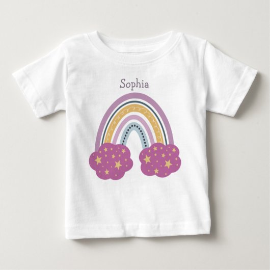 T-shirt Pour Bébé Arc en ciel avec nuages et étoiles Monogramme (Devant)