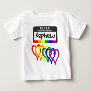 T-shirt Pour Bébé Arc-en-ciel - Coeurs Mariée Nephew - Nom Badge