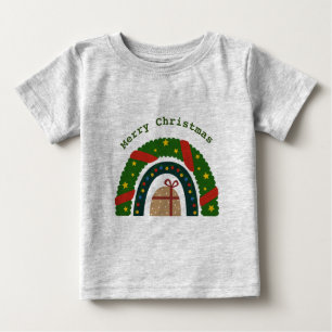 T-shirt Pour Bébé Arc-en-ciel de Noël avec un présent