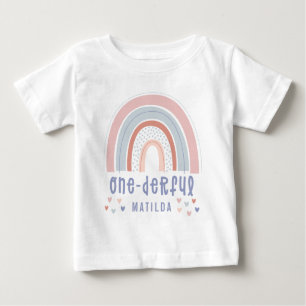 T-shirt Pour Bébé Arc en ciel et coeur 1er anniversaire personnalisé
