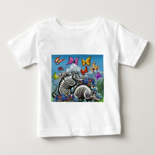 T-shirt Pour Bébé Armadillos Bluebonnets Papillons Fleurs sauvages (Devant)