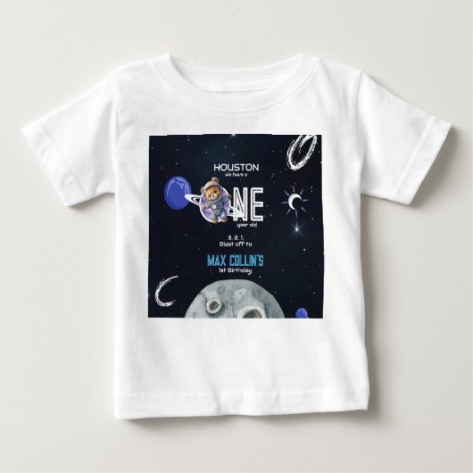 T-shirt Pour Bébé Astronaute de l'Espace Extérieur 1er Anniversaire (Devant)
