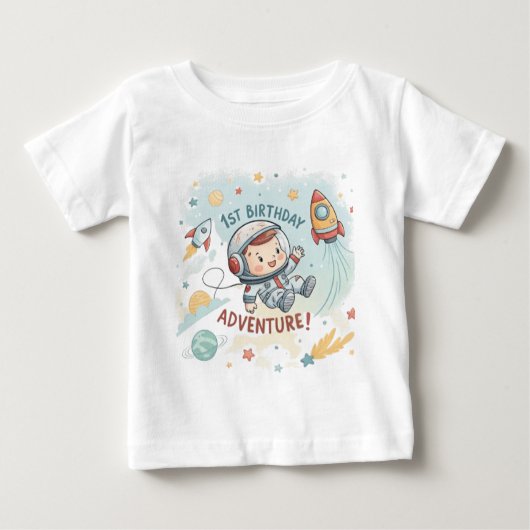 T-shirt Pour Bébé Astronaute Étoiles Fusée Planète Garçon 1er Annive (Devant)