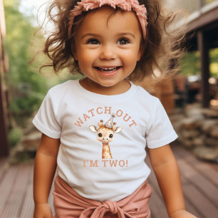 T-shirt Pour Bébé Attention Je Suis Deux Toddler Girafe Mignon