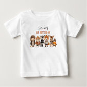 T-shirt Pour Bébé Automne Amis mignons Animaux 1er Anniversaire Nom (Devant)
