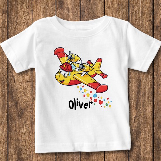 T-shirt Pour Bébé Avion de pompier de dessin animé fantaisiste 
