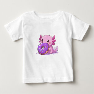 T-shirt Pour Bébé Axolotl mange des beignets pourpres.