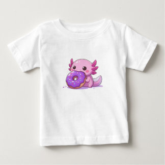 T-shirt Pour Bébé Axolotl mange des beignets pourpres.