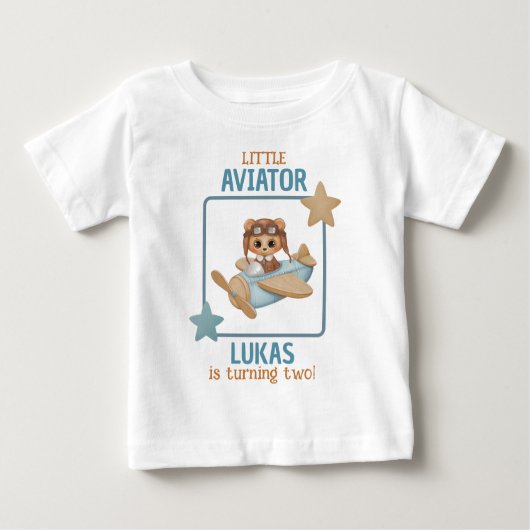 T-shirt Pour Bébé Baby Bear Petit Aviateur Garçon Anniversaire Blanc (Devant)