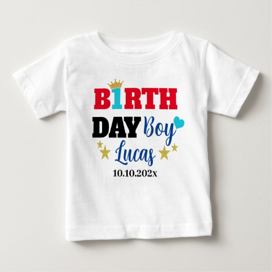 T-shirt Pour Bébé Baby Boy 1er Anniversaire Gold Couronne Custom Whi (Devant)