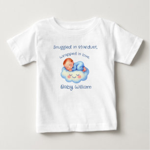 T-shirt Pour Bébé Baby Boy Douche Invitation Lune Étoiles Aquarelle