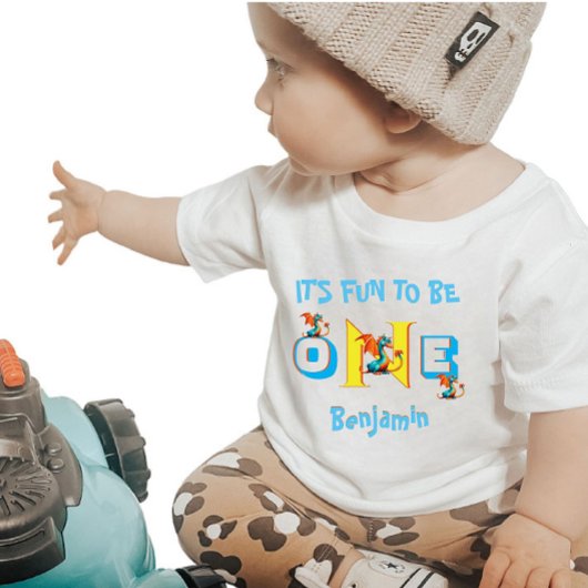 T-shirt Pour Bébé Baby Boy Name One Dinosaur Cute