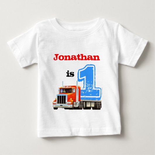 T-shirt Pour Bébé Baby Boy Red Flat Bed Camion 1er anniversaire (Devant)
