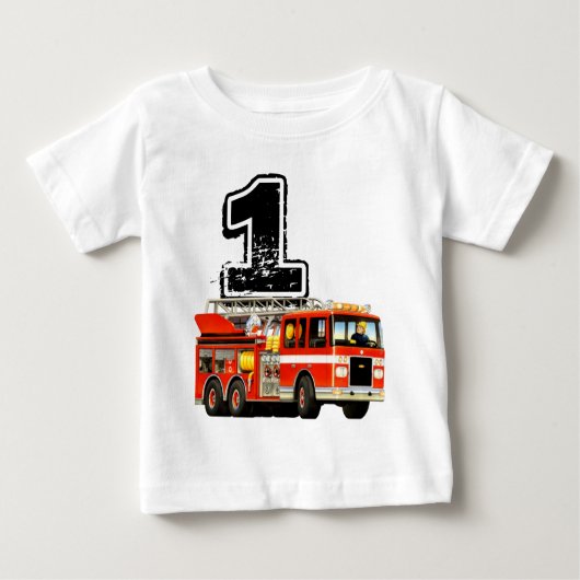 T-shirt Pour Bébé Baby Boys 1er Anniversaire Camion de feu rouge (Devant)