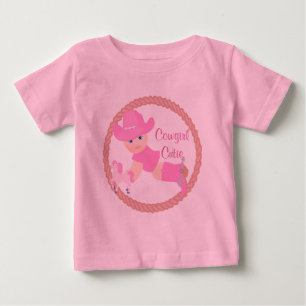 T-shirt Pour Bébé Baby Cowgirl Casquette rose Bottes et Cheval
