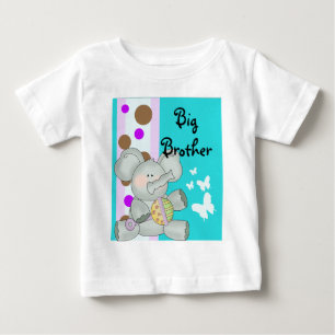 T-shirt Pour Bébé Baby Elephant Turquoise Big Brother