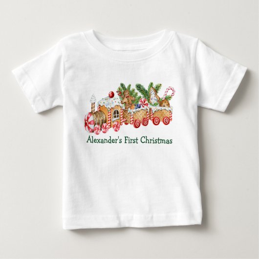 T-shirt Pour Bébé Baby First Christmas Gingerbread Train Candy (Devant)