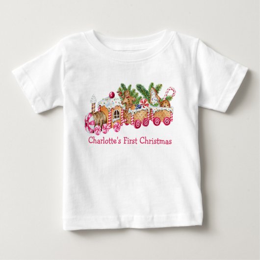 T-shirt Pour Bébé Baby First Christmas Gingerpain Train Pink Candy (Devant)