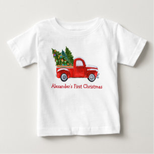 T-shirt Pour Bébé Baby First Christmas Red Truck Nom rouge