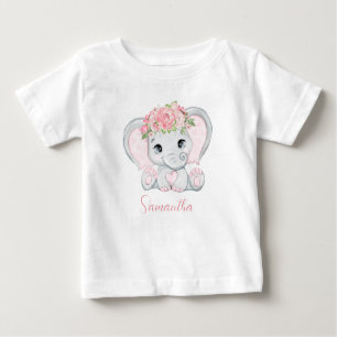 T-shirt Pour Bébé Baby shower Personnalisé Baby Elephant Rose Girls