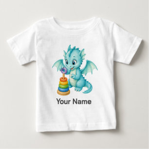 T-shirt Pour Bébé Bague jetée personnalisée Dragon Aquarelle Aqua